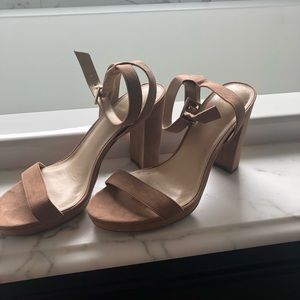 Suede Taupe Block Heels